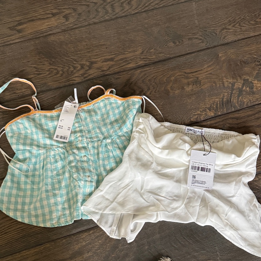 Princess Polly Mint Gingham & White Strap Tops